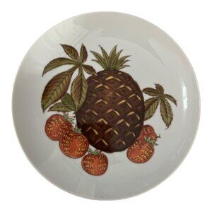VTG Hand Painted Porcelain Decorative Plate Pineapple Strawberry Motif 8”